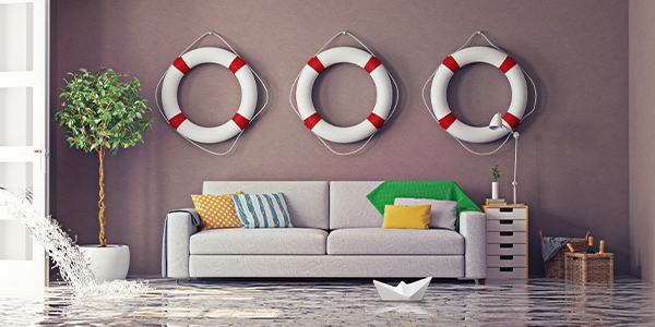 Sofa in room with escape of water
